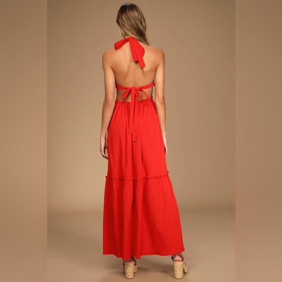 Lulus Island Vacay Red Tie-Back Maxi Dress - Picture 4 of 10